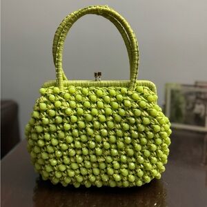 Lime Beaded Straw Party Bag